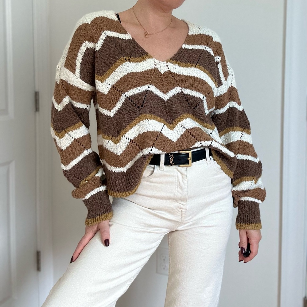 Multi Zig-Zag Stripe Pointelle Sweater